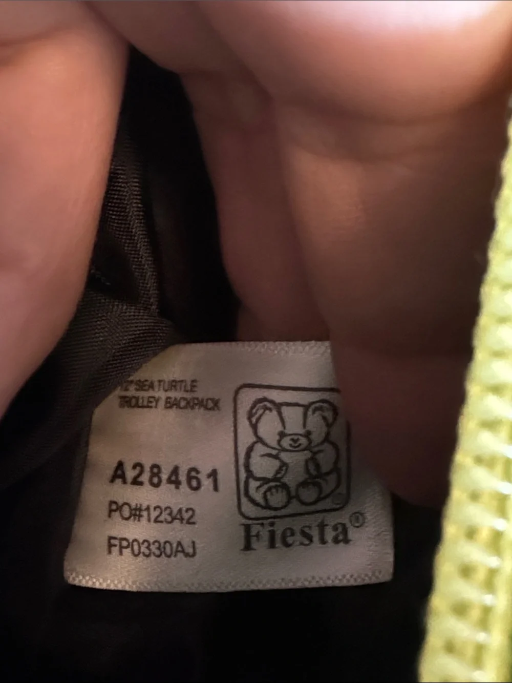 Fiesta brand Plush Turtle Backpack/in Bright Yellow & Green